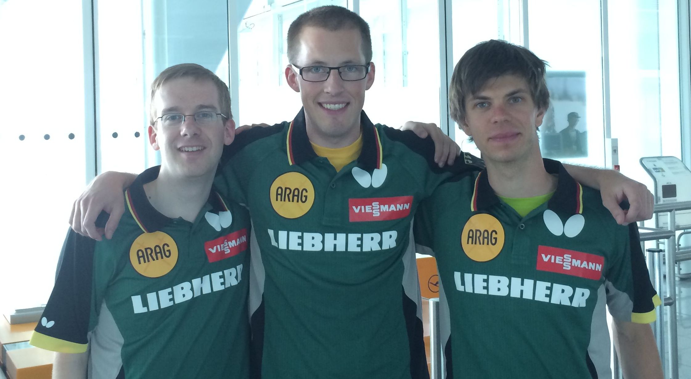 Kurz vor dem Abflug nach Nanjing: Sven Plaschke, Roman Frackenpohl und Daniel Ringleb (Foto: privat)
